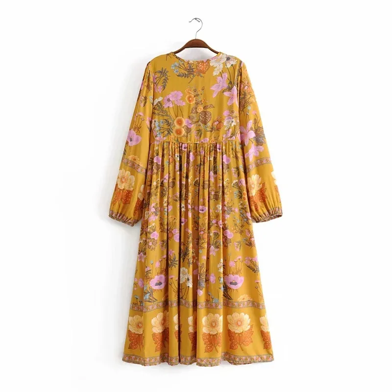Женское платье с кисточками Boho летнее Свободное длинным рукавом цветочным