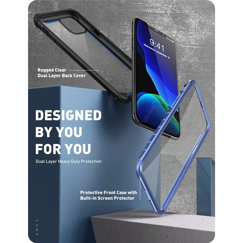 For iPhone 11 Pro Case 5.8 inch (2019 Release) i-BLASON Ares Full-Body Rugged Clear Bumper Cover with Built-in Screen Protector 5