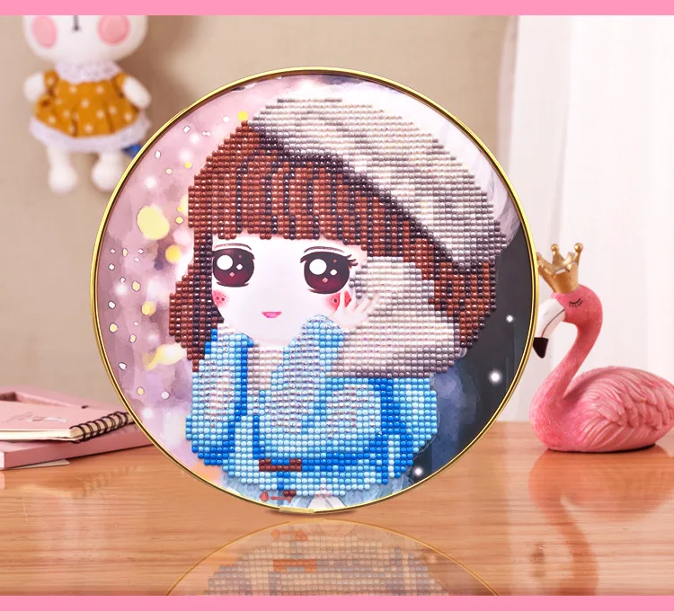 25 см Дети DIY Алмазная Картина Набор мультфильм девочка принцесса DIY дрель алмазная живопись с круглой рамкой ручной работы развивающие игрушки - Цвет: XY012