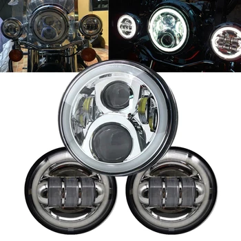 

7 inch LED headlight 4.5inch Fog light Passing Lamps for Harley Touring Fatboy Deluxe Softail Slim with 7'' bracket Mouting Ring