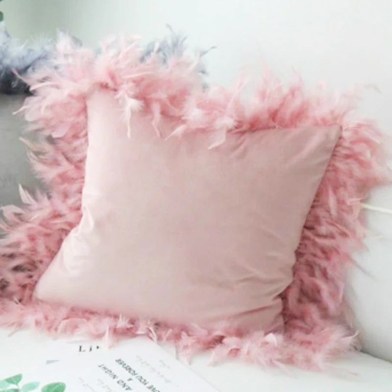 Pink Soft Fur Plush Throw Pillow Case Cover Feather Velvet Waist Cushion Cover Pillowcase Home Bed Room Comfort Decoration 45x45cm - Цвет: Pink