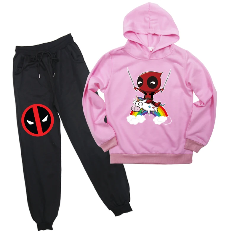 

High Quality Toddler Boy Girl Clothing Set 2019 New Spring Sport Deadpool Print Kid Suit Children Baby Clothing Hoodies+pant Set