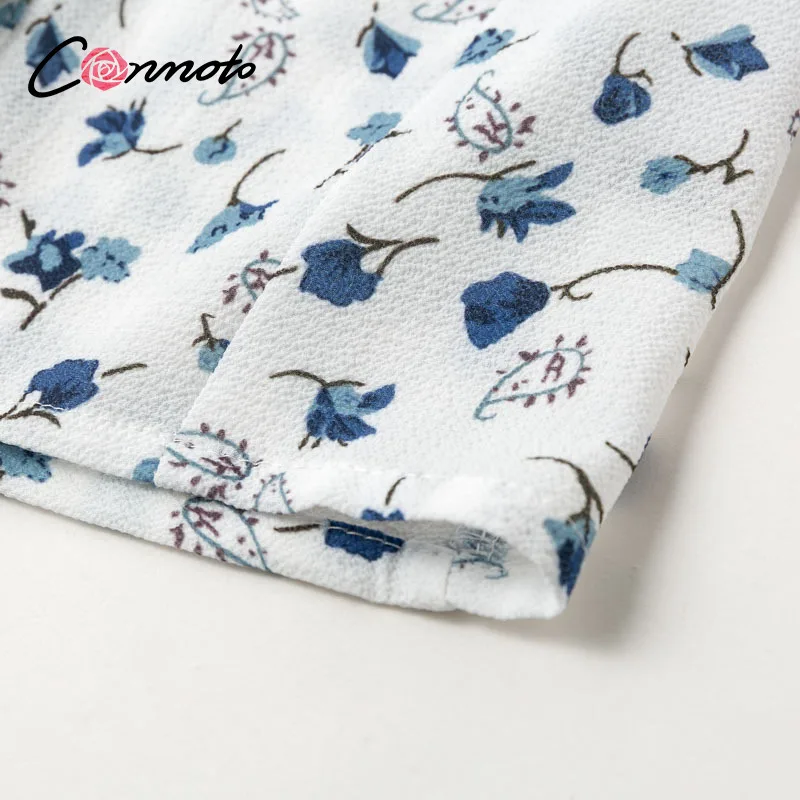 Conmoto Цветочные boho Майки женские короткие рубашки винтажные пуговицы элегантные рубашки квадратный воротник белая майка Топы