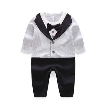 

Infant Baby Boys Autumn Rompers Long Sleeve Gentle Design Fake 2 Piece Rompers Kids Casual Jumpsuit 2019