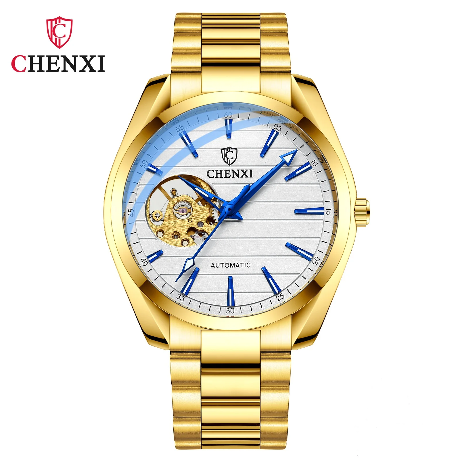 CHENXI Top Brand Watch Men Luxury Gold Stainless Steel Watches Sapphire Glass Automatic Mechanical Wristwatches 30M WaterproofTop Luxury Brand CHENXI 8806 New Men Automatic Mechanical Sapphire Glass Watch Stainless Steel Waterproof Mens Wristwatches 