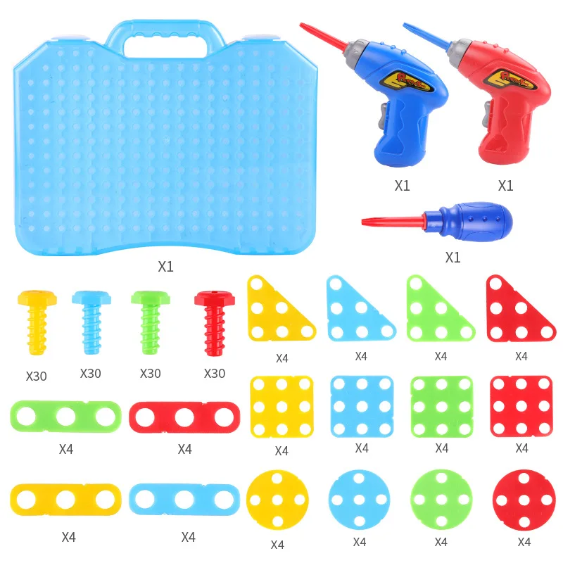 190PCS Double Drill DIY игрушки для детей 3D пазл, игрушки для детей креативная Игрушка Электрическая дрель винт группа гайка разборка игра игрушка стебель развивающие игрушки - Цвет: 190PCS Double Drill