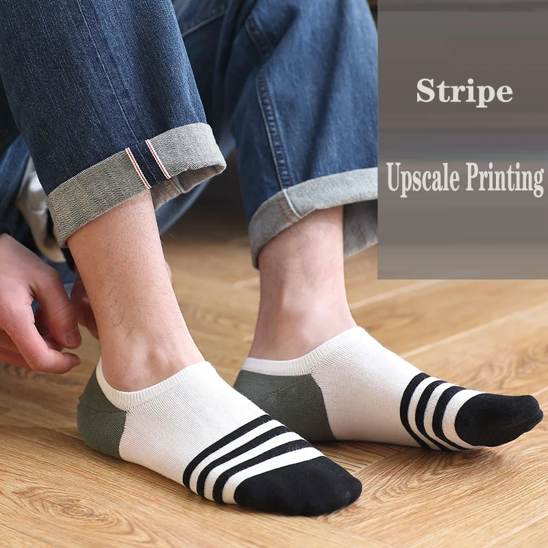 10 pieces 5 pairs women invisible cotton sock slippers lady female summer casual fashion soft short ankle shallow mouth socks Summer And Spring Men's Cotton Invisible BoatSocks Striped Retro Fashion Shallow Sweat-absorbent Show Ankle Socks 5 Pairs/Lot