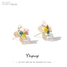 Yhpup милые серьги-гвоздики из смолы, серьги из натурального жемчуга, изысканные прозрачные серьги для девочек, подарок на день рождения, S925 Post, Новинка