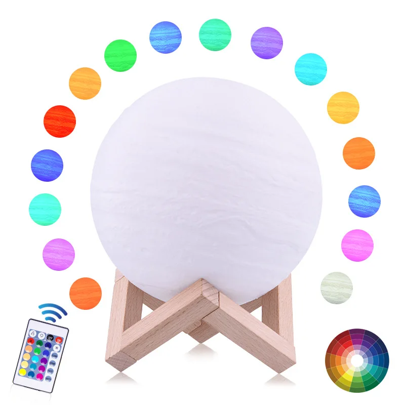 

Colorful 3D Printing Jupiter Lamp Moon Light Earth 16 Colors Remote Contorl Rechargeable Night Light Child Baby Bedroom Decor