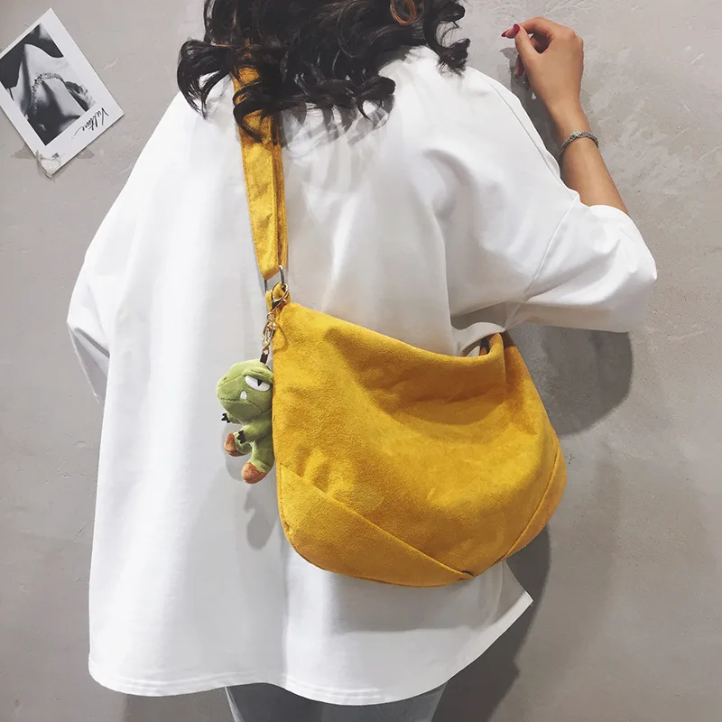 

Autumn And Winter Big Bag Women's 2019 New Style Korean-style Versatile Solid Color Nubuck Leather Dumpling Bag Fashion Crossbod