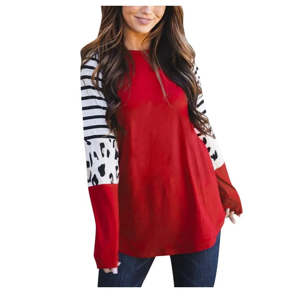 

Black Friday 2019 Women t shirt Spring Autumn Harajuku Shirt Long Sleeve Top Loose Stripe Patchwork O-Neck T-Shirt Free Shiping