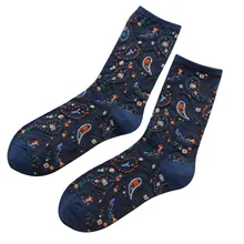 Женские носки, зимние хлопковые носки с тотем в этническом стиле, носки с перьями, уличная одежда, милые носки для женщин, носки для девочек в морском стиле