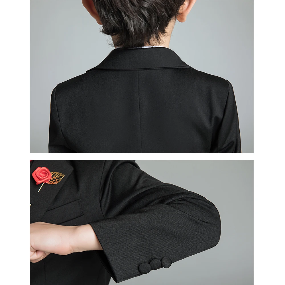 YuanLu костюмы для мальчиков для свадебной вечеринки, блейзер с роялем, пиджак, 6 шт., праздничный костюм, детская одежда черного цвета