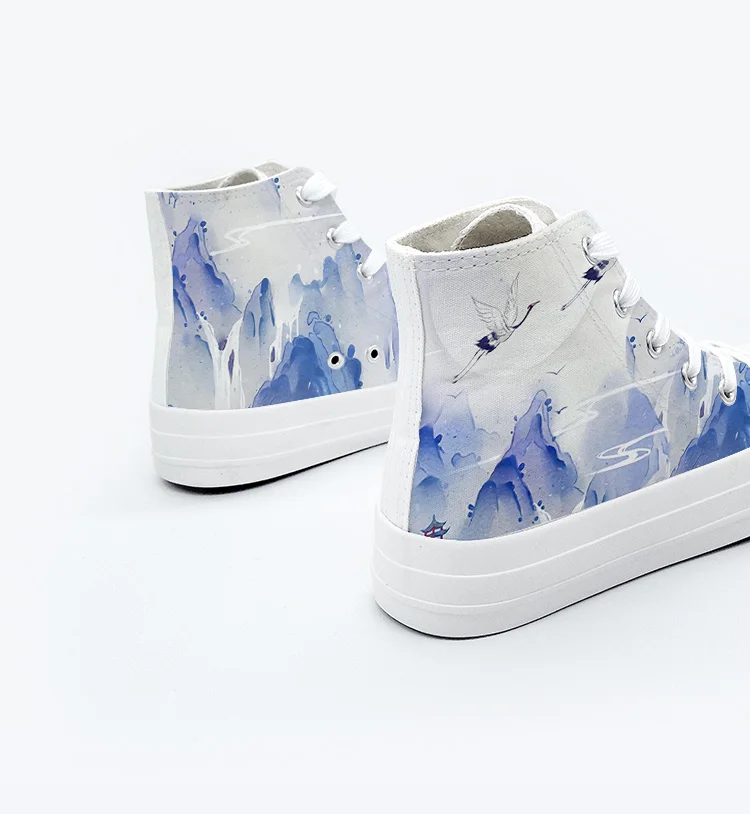 Amy und Michael Mode Chinoiserie Tinte Malerei Leinwand Schuhe Casual Hand Bemalt Turnschuhe Frauen Damen Vulkanisierte Schuhe Weibliche – Detail 5