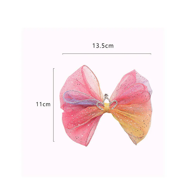 20 pcs/lot, 13.5 cm Rainbow bow hair band New children's hair accessories mesh sequined crown hairpins