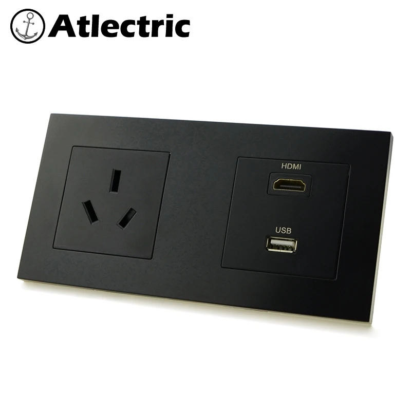 

Atlectric AU Australia Standard Plug Wall Power Electrical Outlet Double Plastic Socket HDMI TV Port USB Charging Socket