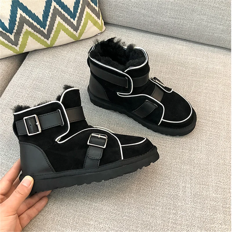 Scarpe donna/зимние ботинки; женская обувь; Botines Mujer; женская обувь из флока с круглым носком; chaussures femme; женские ботинки с пряжкой; обувь с мехом на среднем каблуке