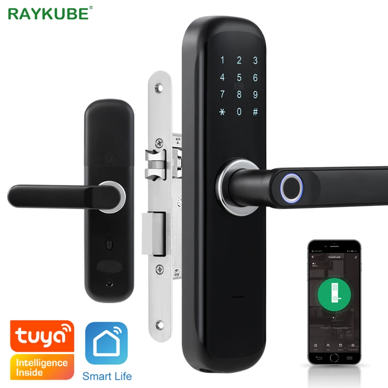Wifi Tuya Smart Door Lock Fingerprint IC Card Password Keyless Phone APP Remotely Unlock Different Size Mortise Lock Black X3