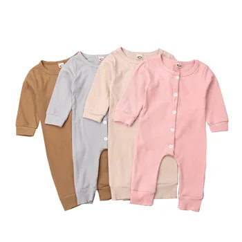 

Unisex Baby Boy Girl Rompers Long Sleeve Button Solid Toddler Casual Jumpsuits Newborn Rompers Baby Boys Clothes