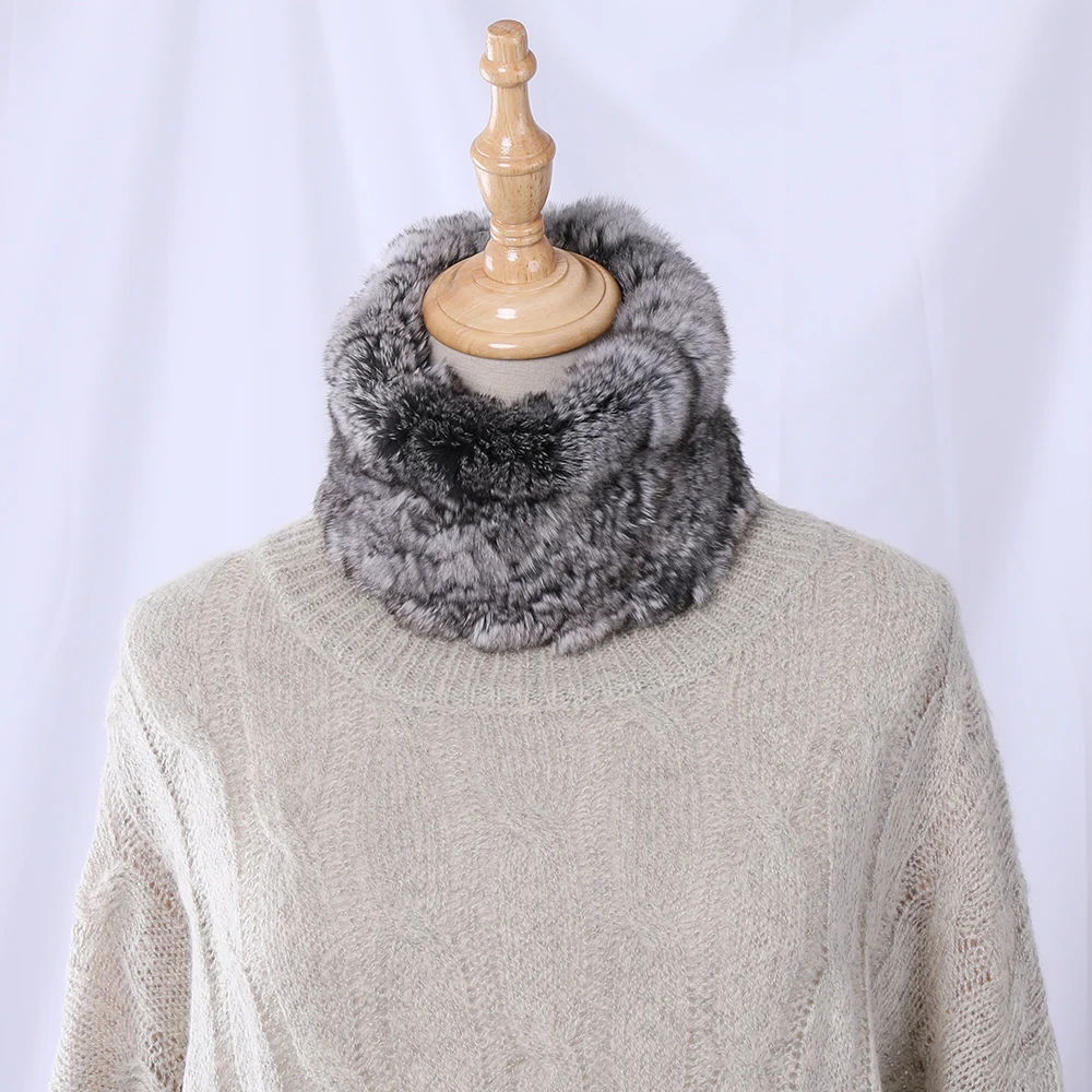 Высококачественный Женский вязаный шарф из натурального меха шиншиллы года, женский шарф-кольцо, эластичная повязка на голову