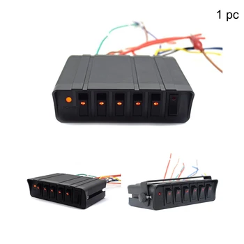 

6 Gang Rocker Switch Panel Accessories LED Backlit Waterproof On Off Input Wire Marine Circuit ABS Replacement Car Boat