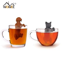 Милый мультфильм кошка в форме чая заварка собака Чай Ситечко пищевой силикон свободный лист Травяные специи пивоварения кухонные принадлежности