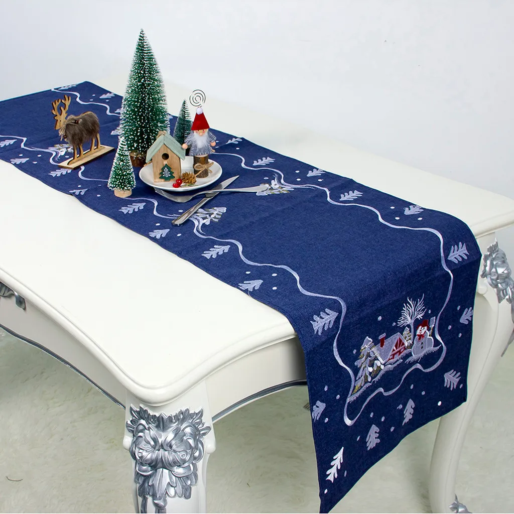 Настольная дорожка Рождественское украшение ткань художественная вышивка Санта Клаус протектора скатерть для украшения дома свадебные Caminos de Mesa