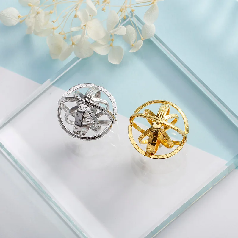 Креативное кольцо в виде шара с астрономической сферией винтажное сложное вращающееся подмышечное кольцо «Сфера» 6-12 размеров модное ювелирное изделие для влюбленных пар