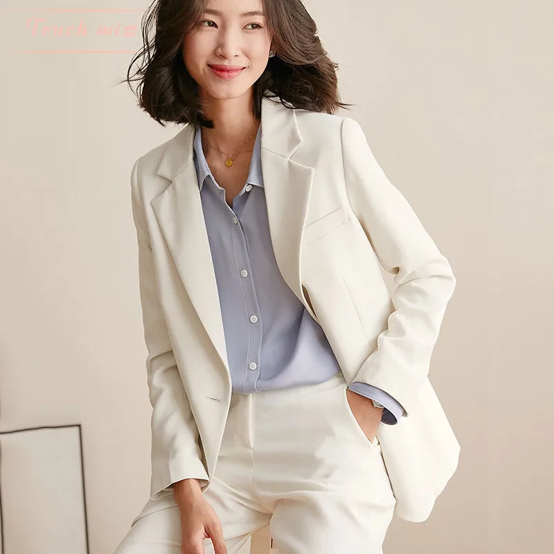White Blazer Women 100 Polyester Solid Blazer Long Sleeve Single