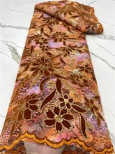 

PGC African Velvet Lace Fabric 2021 High Quality Nigerian Sequins Embroidery French Tulle Lace Fabric For Wedding YA4633B-10