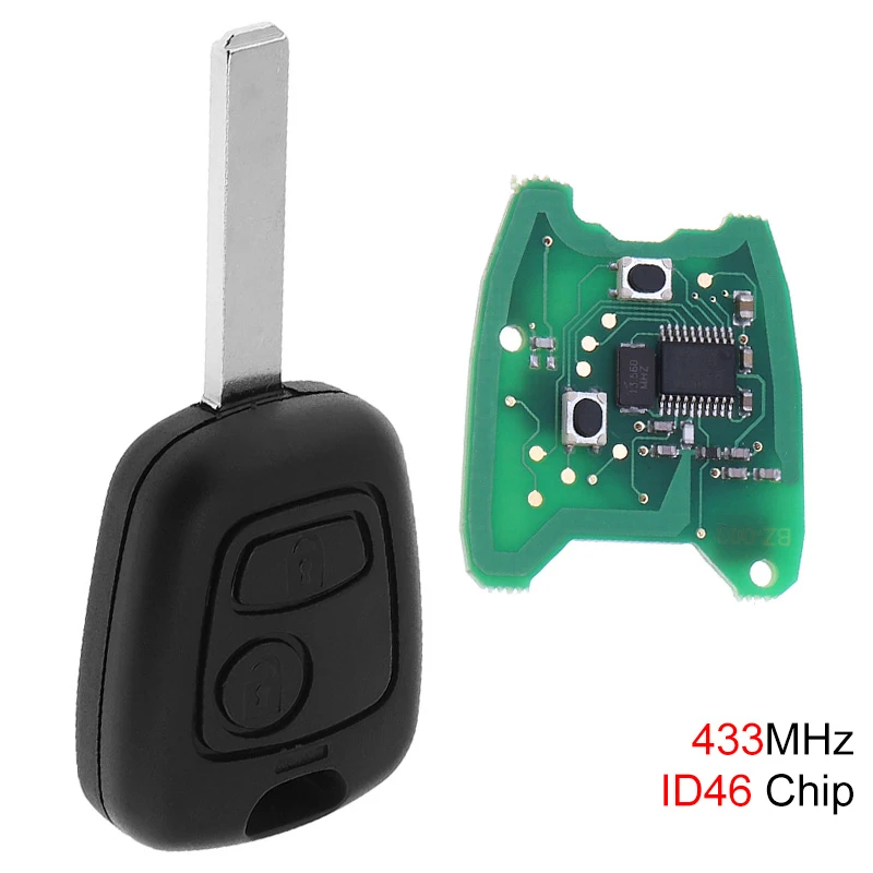 

433MHz 2 Buttons Car Remote Key Fob Replacement with ID46 Chip and Battery for Citroen C1 C2 C3 C4 Xsara Picasso 2000-2009