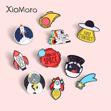 

Space Travel Enamel Pins Astronaut Spaceship Rocket UFO Meteorite Badge Science Jewelry Brooches Lapel Pin For Friends Gifts