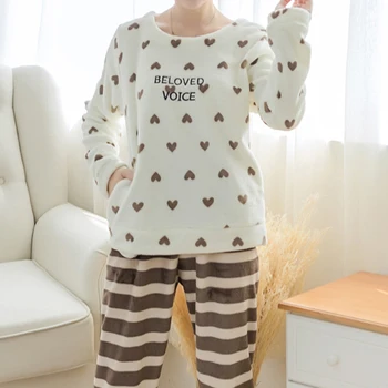 

Winter Pajamas Set Women Sleepwear Warm Flannel Long Sleeves Pajamas Cute Animal Homewear Thick Home Suit Pijama Women