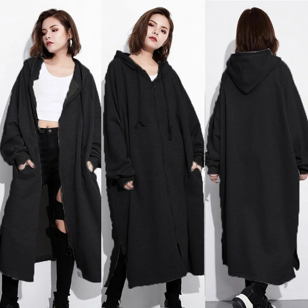 Women Hooded Coats Jackets Plus Size 2xl Female Long Sleeve Zip Long Jackets Ladies Winter Outerwear Thin Windbreakers#J30