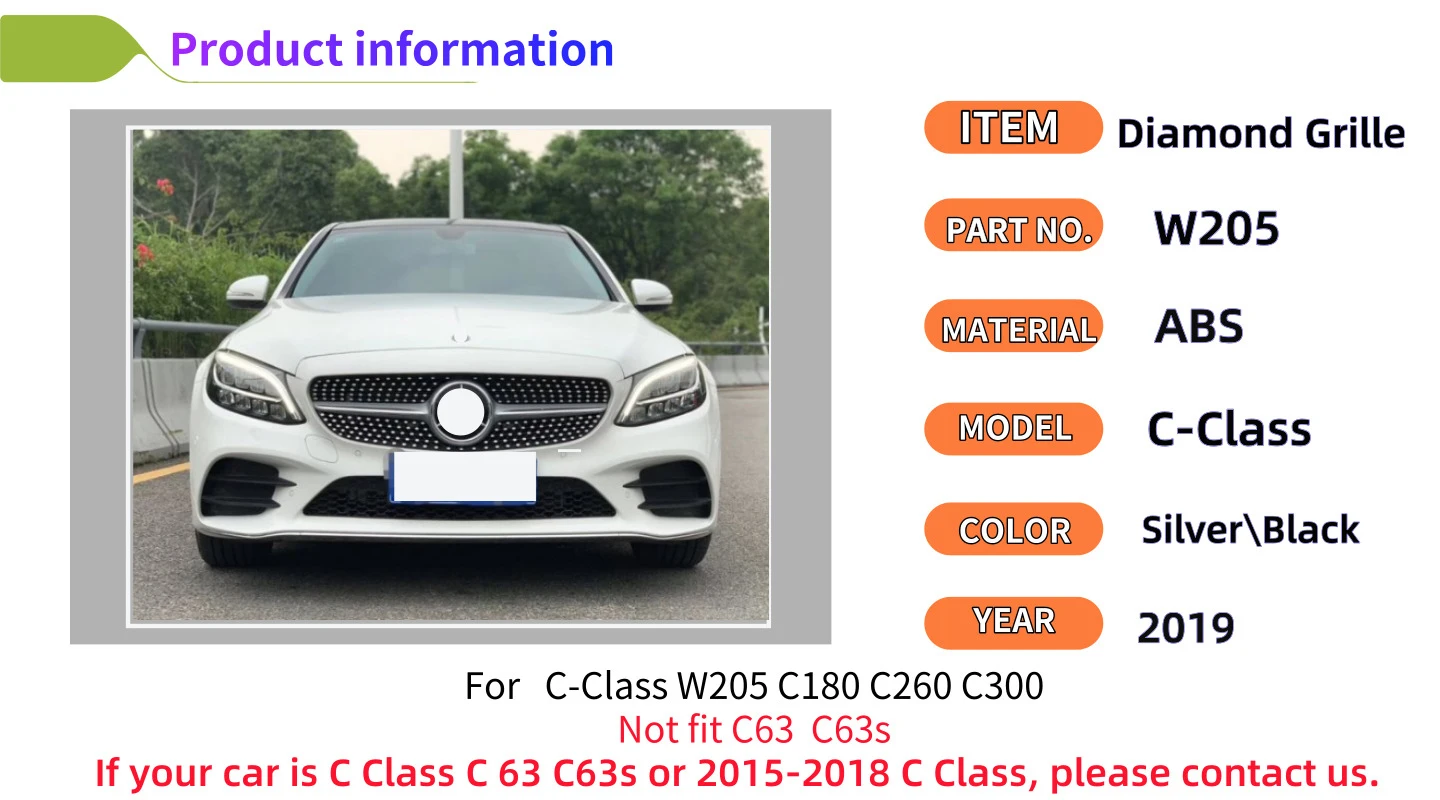 Алмазная Передняя решетка для mercedes W205 подходит для C класса C180 C200 C300 СПОРТ ПЕРЕДНЯЯ РЕШЕТКА