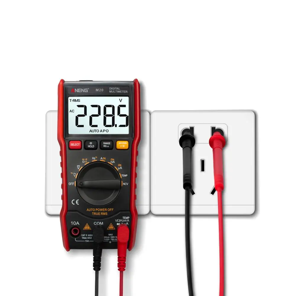 

ANENG M20 Digital Multimeter 6000 Counts Auto Range Back-light AC/DC Ammeter Voltmeter Ohm True-RMS Transistor Tester Flashlight