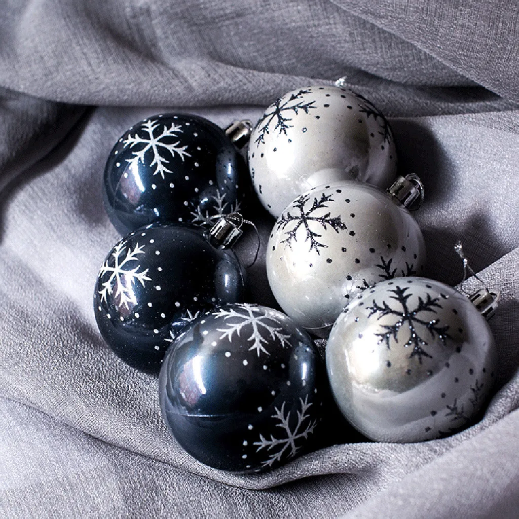 6 Pcs Snowflake Painted Balls Christmas Tree Ornaments Gift Plastic Ball Hanging Holiday Party Decor Snowflake Christmas Ball