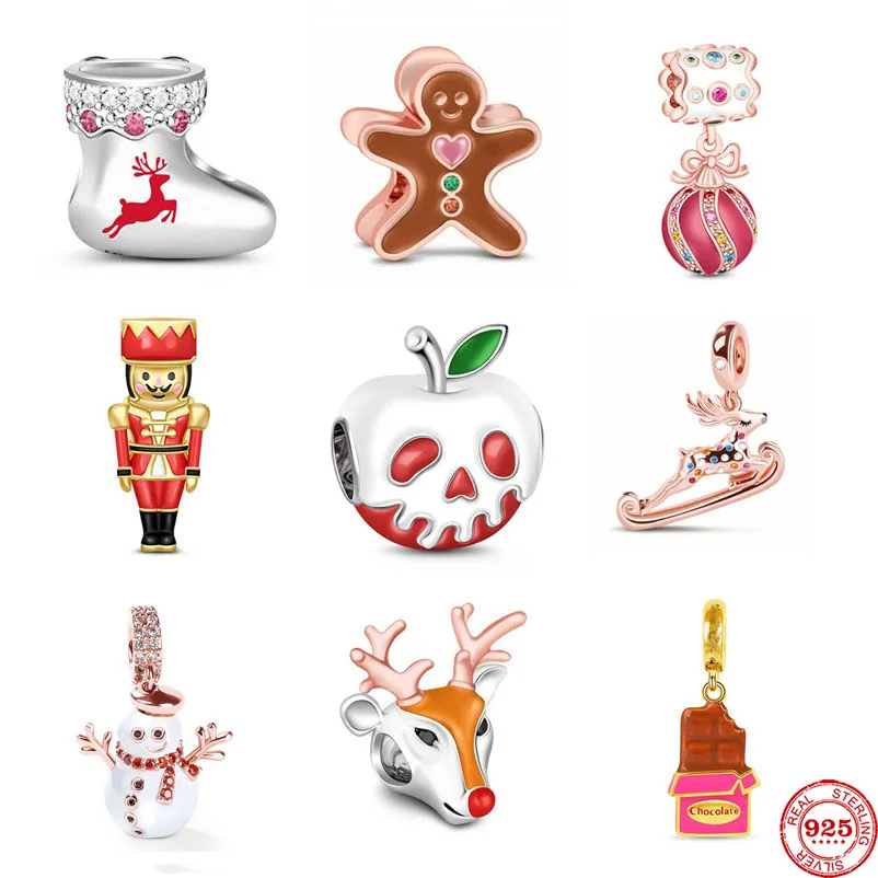 New christmas gift red apple snowman reindeer diy Bead fit original Pandora charms silver 925 Bracelet for girl fashion jewelry | Украшения