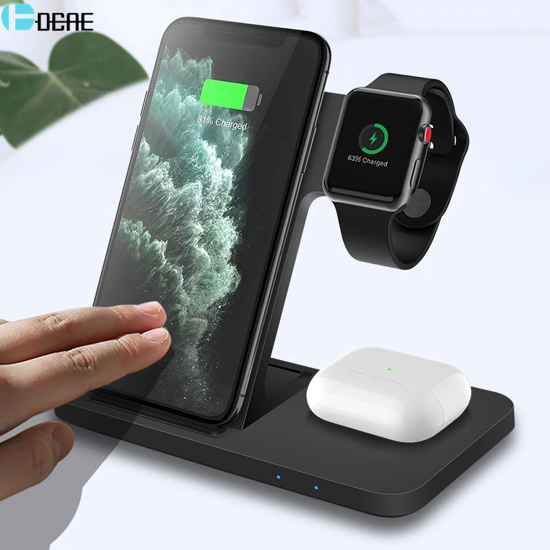 3 in 1 Foldable Wireless Charger for Apple Watch 7 6 SE 5 4 15W QI Fast Charging Stand For iPhone 13 12 11 XS XR X 8 Airpods Pro | Мобильные