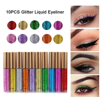 

HANDAIYAN 1set / 10pc Eyeliner 10 Colors Liquid Eyeliner Golden Red Blue Shiny Eyes Flash Waterproof Long-lasting Cosmetics Eye