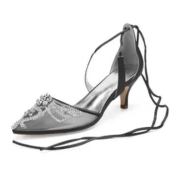 

MarHermoso Women Pumps Bridal Wedding Shoes Kitten Heel Lace-up Satin Evening Shoes