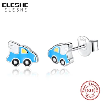 

ELESHE Authentic 100% 925 Sterling Silver Earrings Blue Enamel Toy Fly Car Stud Earrings for Women Girls Fashion Jewelry Brincos