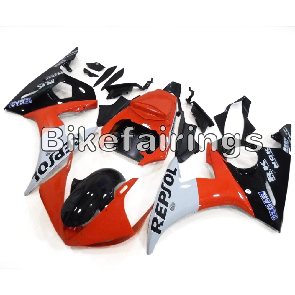 Гоночная версия мотоцикла впрыска Пластиковые чехлы для Yamaha YZF-600 R6 2003 2004 2005 R6 03 04 05 Repsol оранжевый черный Cowlings