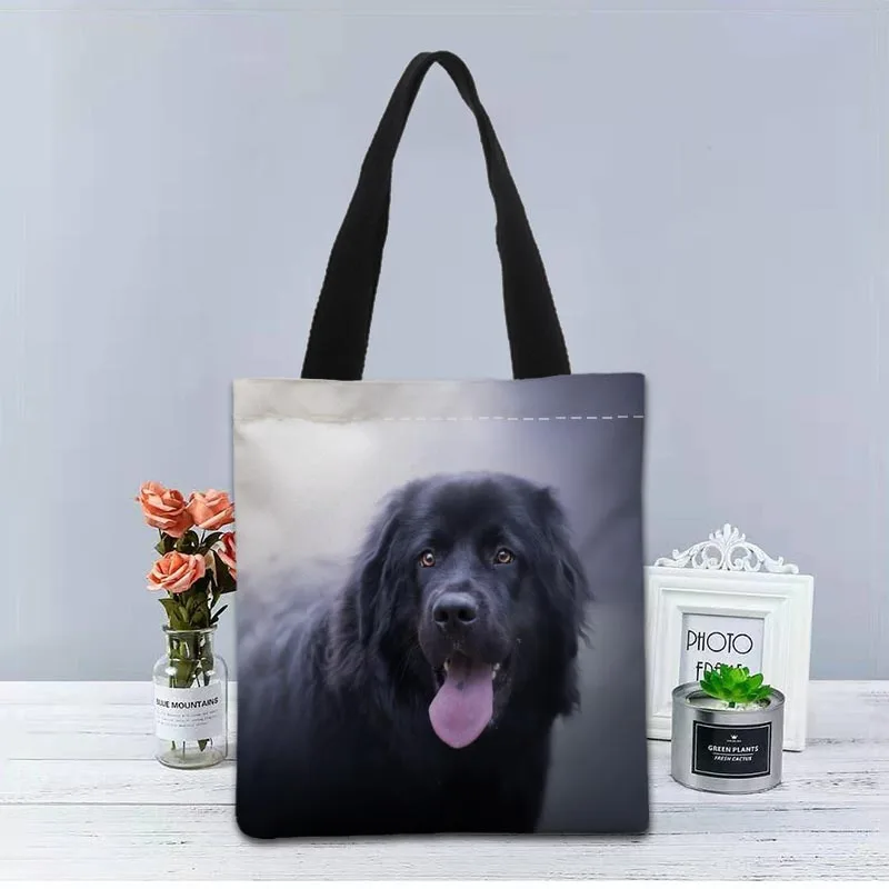 Newfoundland  Handbag Foldable Shopping Bag Reusable Eco Large Unisex Canvas Fabric Shoulder Bags Tote Grocery Cloth Pouch 1208 