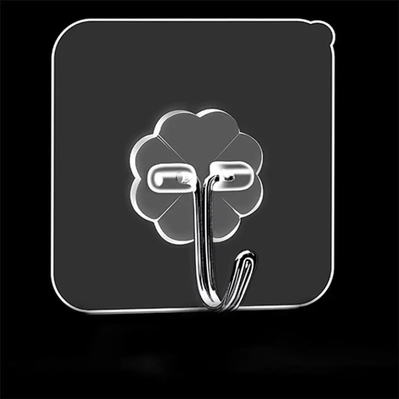 10PCS Transparent Stainless Steel Strong Self Adhesive Hooks Key Storage Hanger for Kitchen Bathroom Door Wall Multi-Function