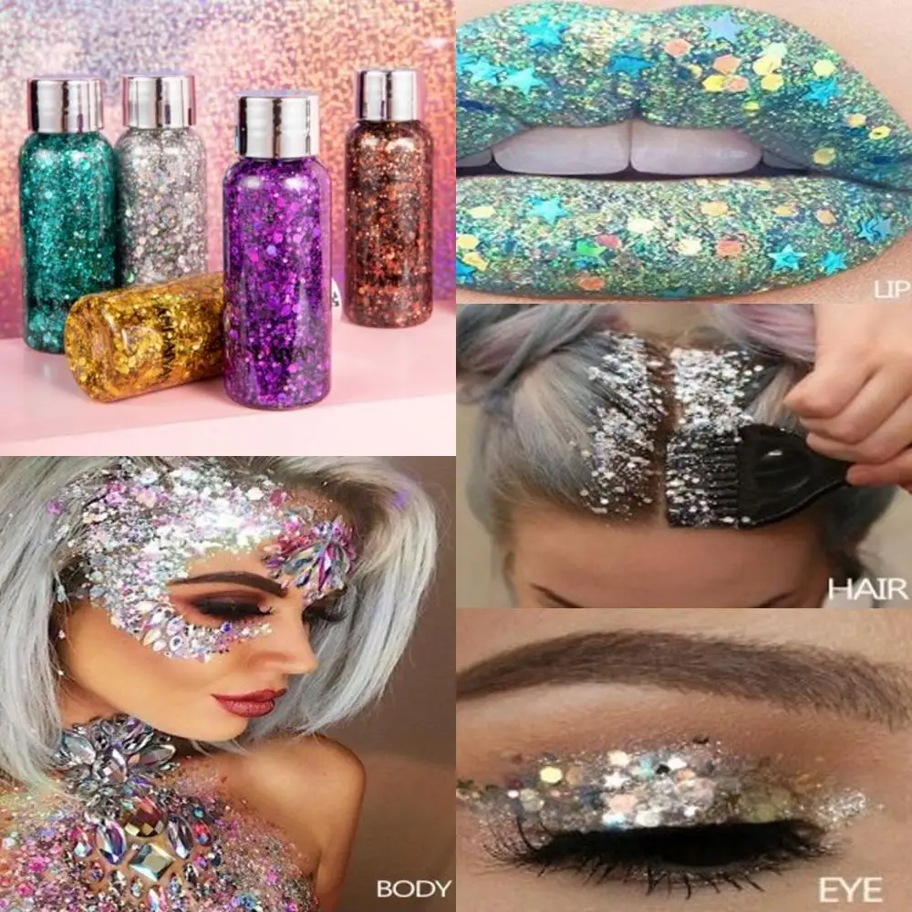 

Holographic mermaid glitter eye shadow gel body eye liquid loose sequins cosmetic cream festival gem