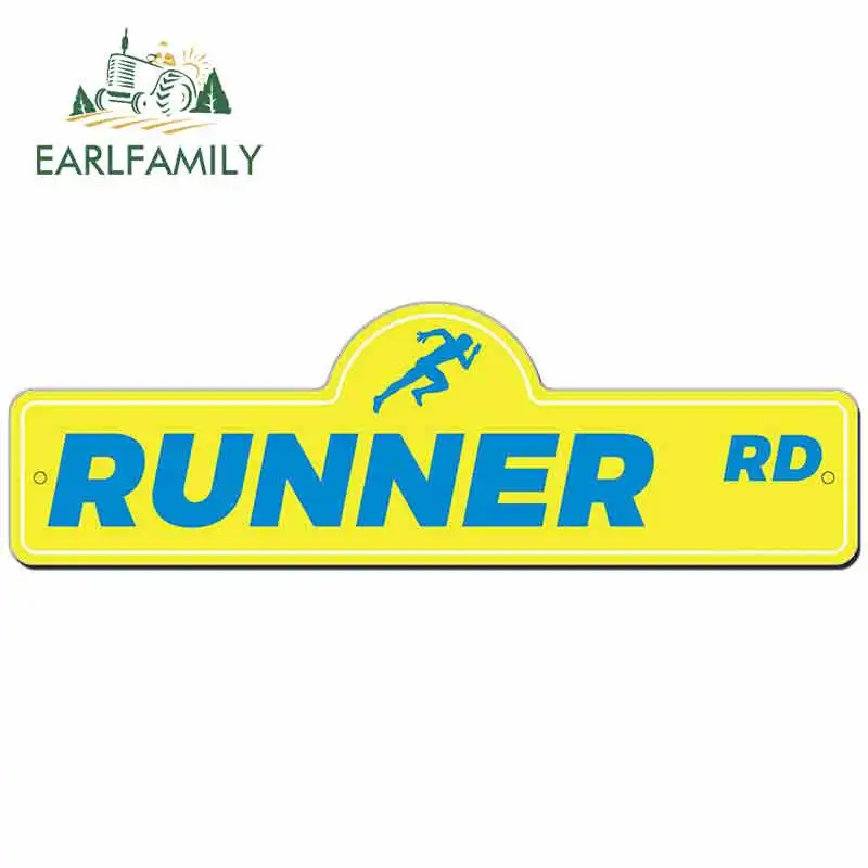 EARLFAMILY 13cm x 4.2cm for Runner Street Sign Funny Car Stickers Vinyl Sunscreen RV VAN Fine Decal JDM Car Accessories