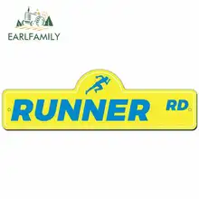 EARLFAMILY 13cm x 4.2cm for Runner Street Sign Funny Car Stickers Vinyl Sunscreen RV VAN Fine Decal JDM Car Accessories