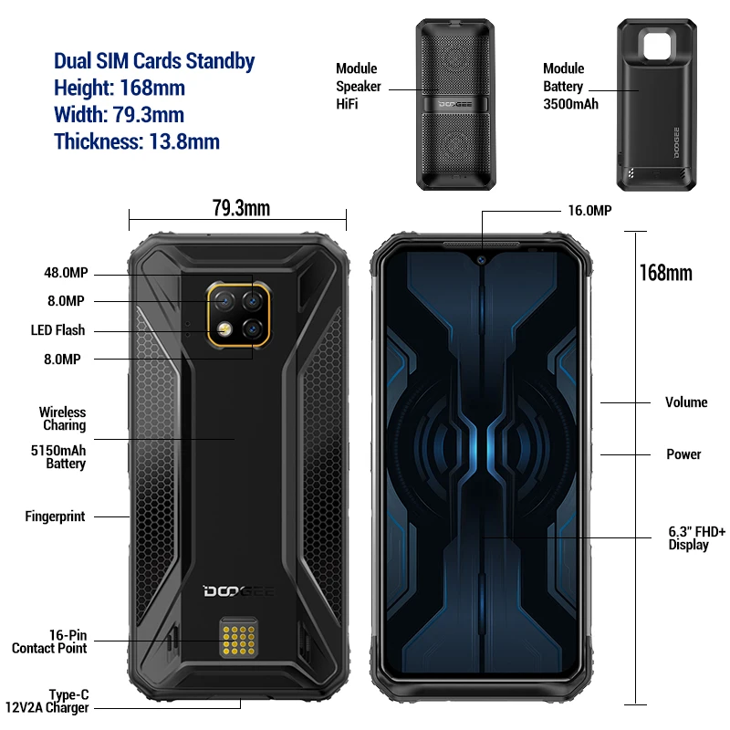  DOOGEE S95 Pro IP68/IP69K Modular Rugged Phone 6.3'' Helio P90 Octa Core 8GB 128GB 5150mAh Sony 48M - 4000290608030