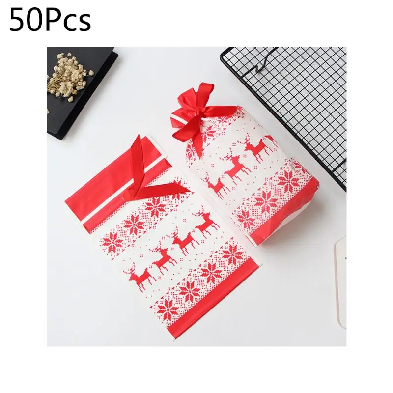 50PC Christmas Cartoon Rope Bag Goody Bag Wedding Party Candy Bag Gift Bag Q84D